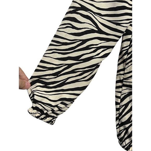 Michael Michael Kors Women Size L Zebra Print Ruffle Blouse Y2K Preppy Designer - Picture 5 of 16